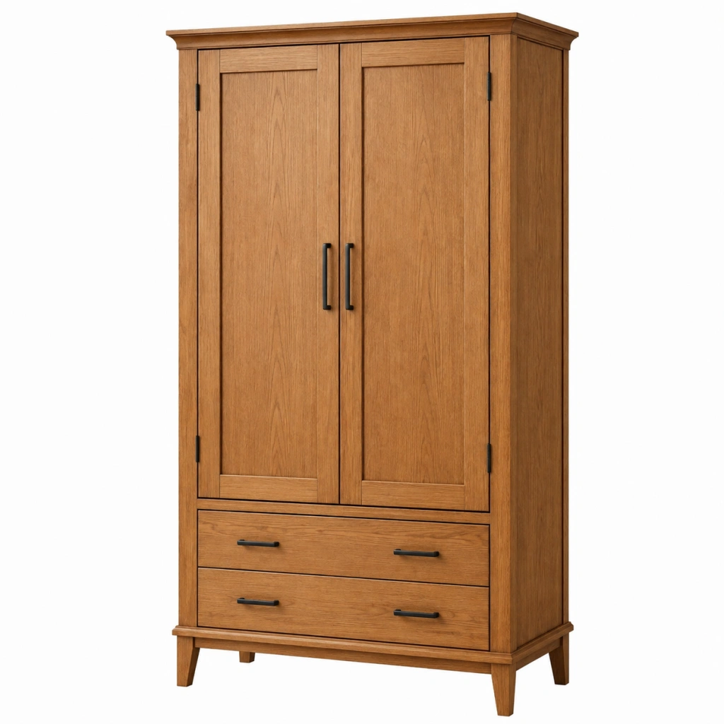 Armadio 100 x 55 x 200 cm in legno marrone con 2 ante e 2 cassetti stile classico