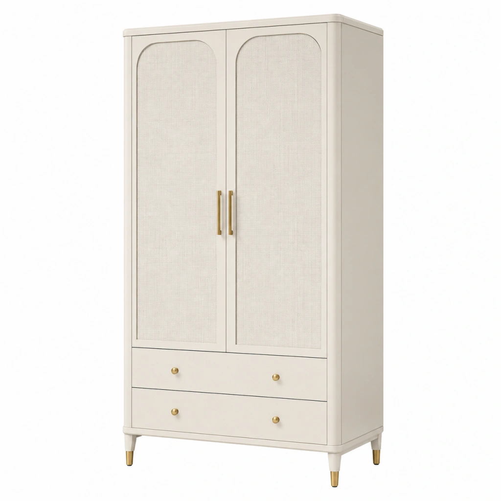 Armadio guardaroba 90 x 45 x 180 cm in legno beige con 2 ante e 2 cassetti stile moderno