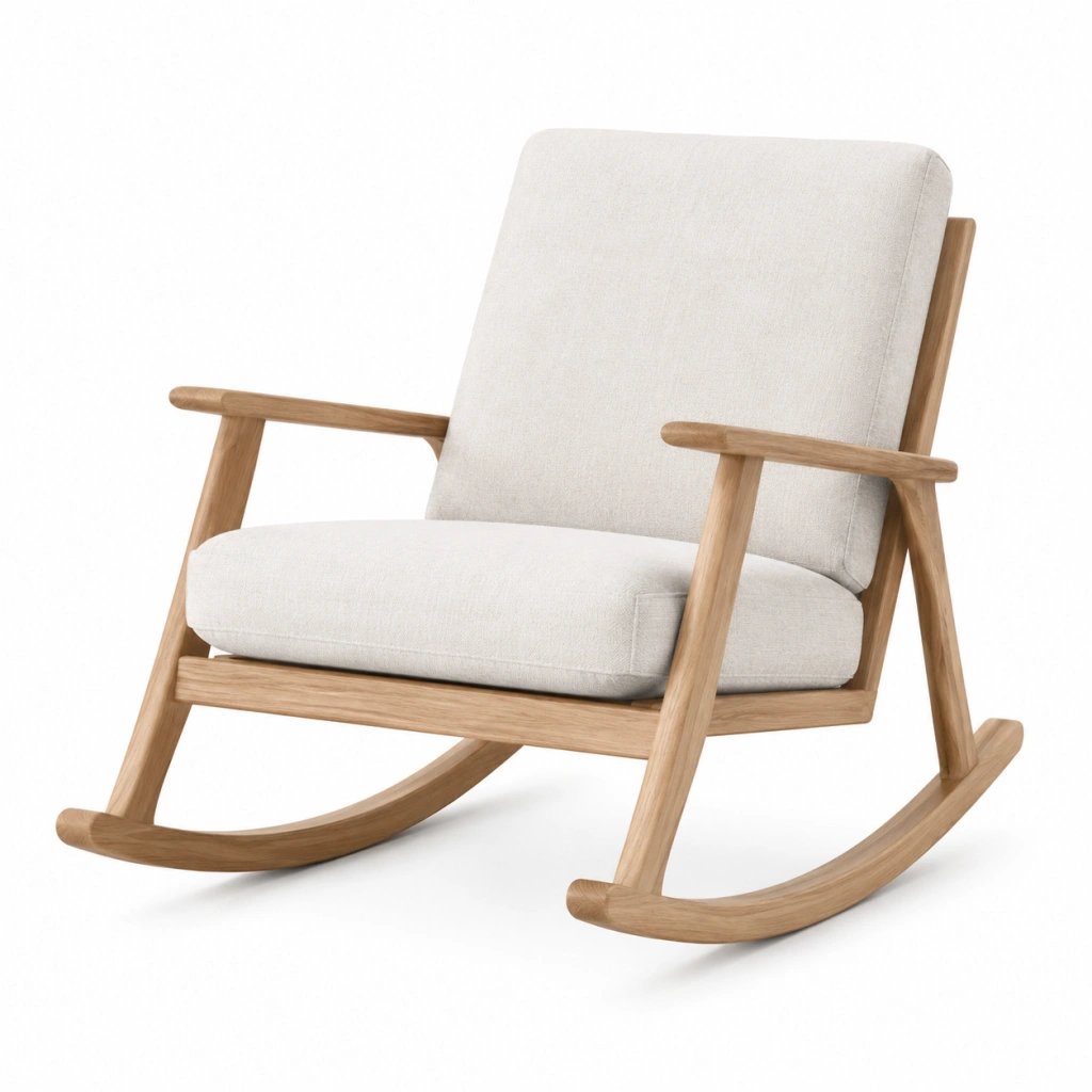 Sedia a dondolo 70 x 95 x 100 cm in legno e tessuto beige stile nordico