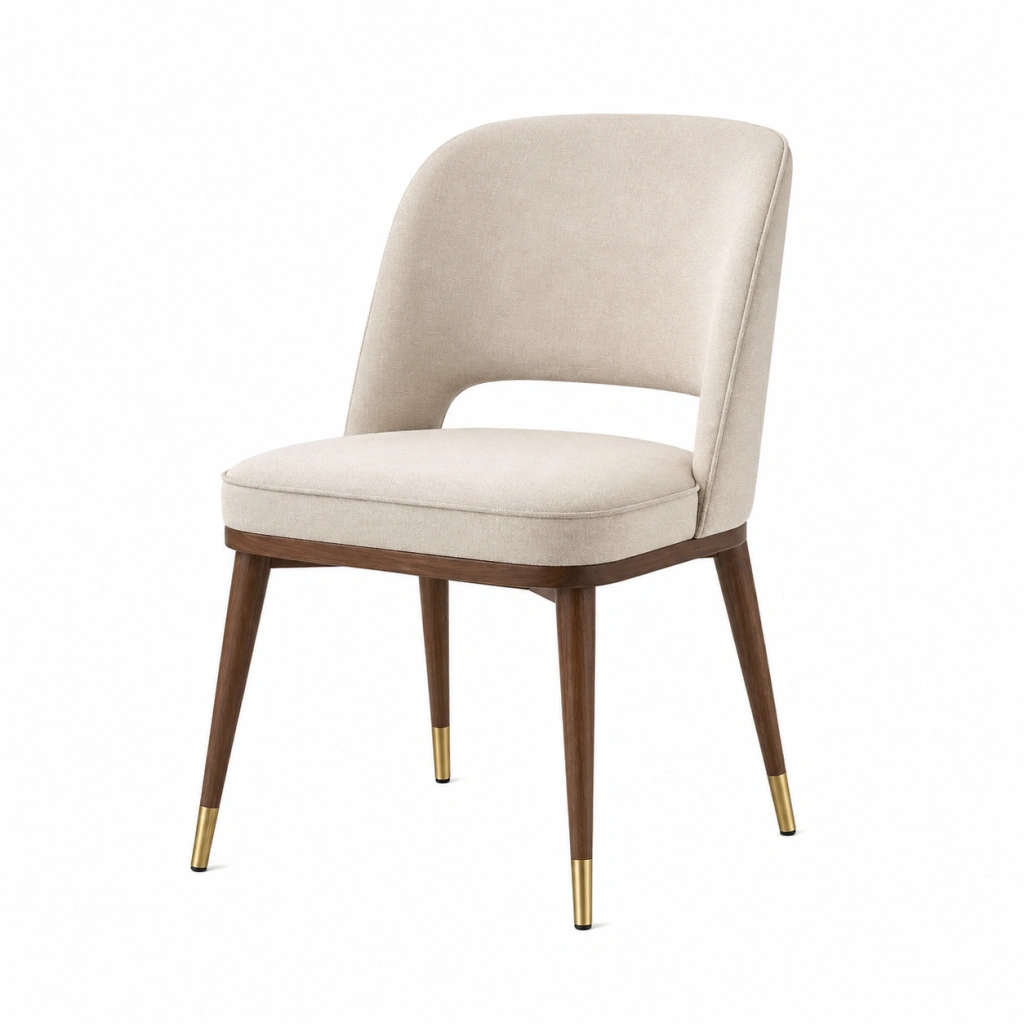 Sedia da pranzo 50 x 58 x 82 cm imbottita in tessuto beige con gambe in legno stile moderno