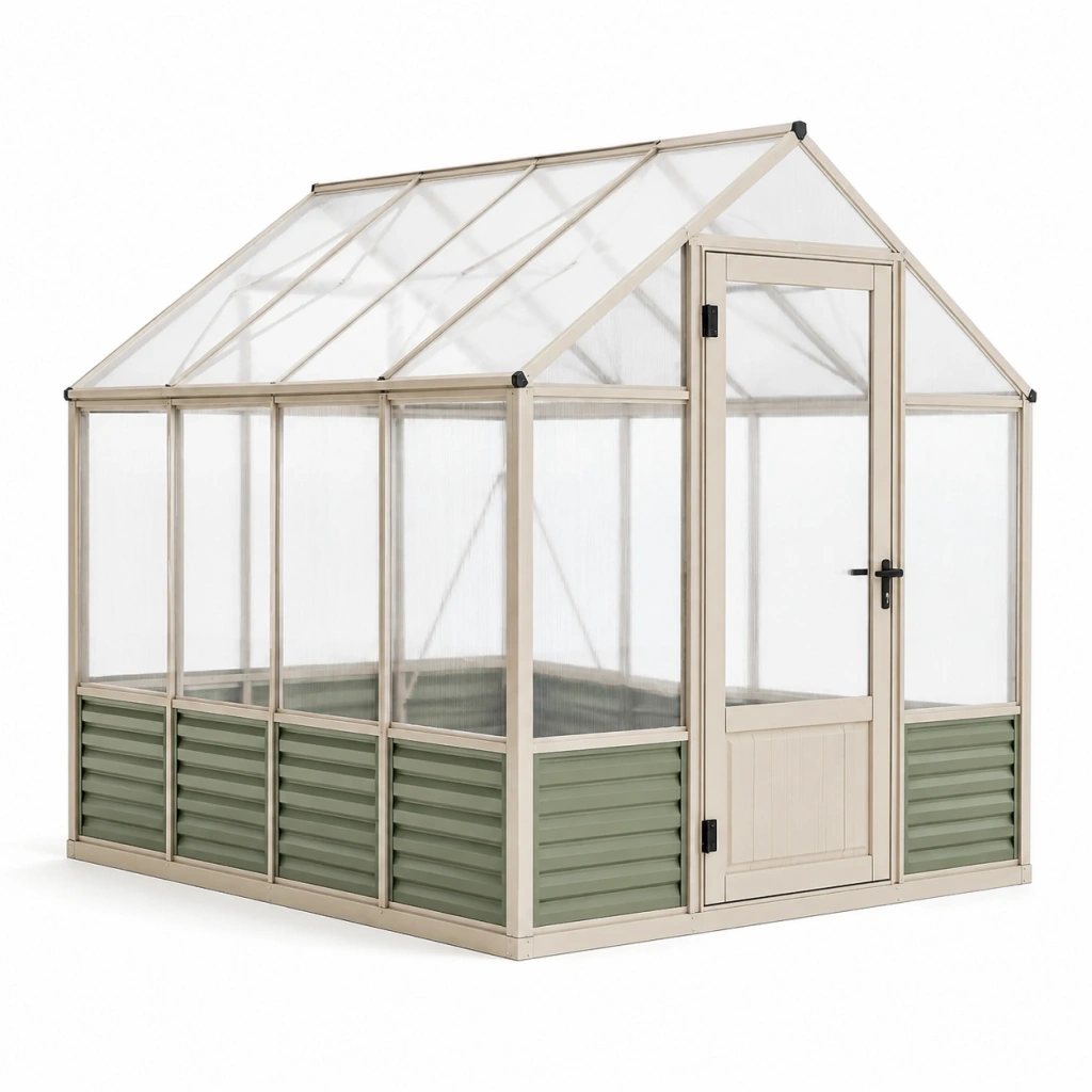 Serra da giardino 190 x 190 x 195 cm in alluminio beige e pannelli trasparenti con porta