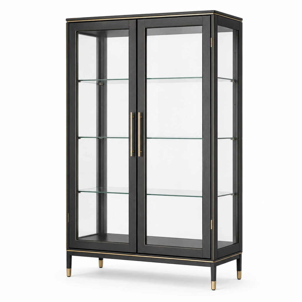 Vetrina 90 x 40 x 180 cm in vetro trasparente nera con dettagli dorati stile moderno