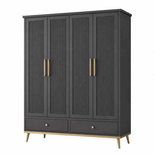 Armadio guardaroba 120 x 50 x 190 cm in legno nero con 4 ante e 2 cassetti stile moderno