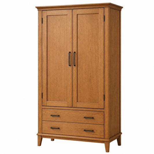 Armadio 100 x 55 x 200 cm in legno marrone con 2 ante e 2 cassetti stile classico