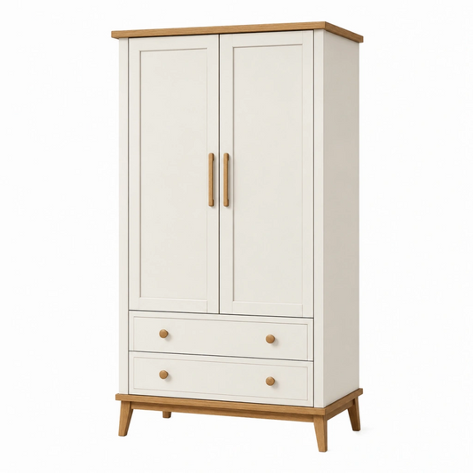 Armadio guardaroba 90 x 55 x 180 cm bianco in legno con 2 ante e 2 cassetti stile nordico