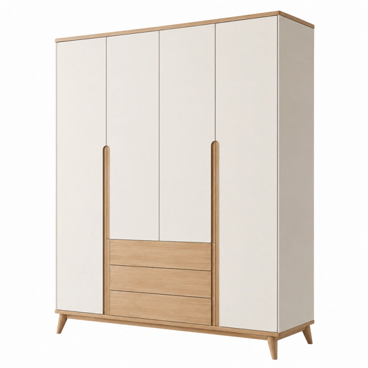 Armadio guardaroba 120 x 55 x 190 cm in legno bianco e rovere con 4 ante e 3 cassetti