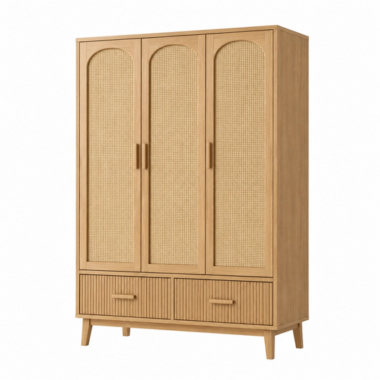 Armadio guardaroba 120 x 55 x 190 cm in legno naturale e rattan - stile moderno