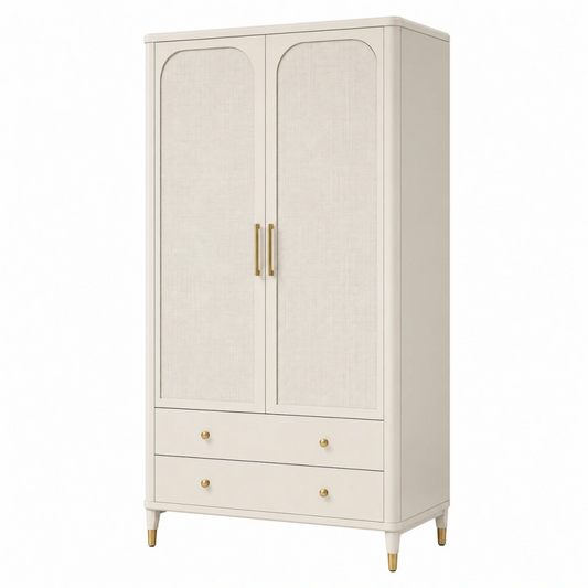 Armadio guardaroba 90 x 45 x 180 cm in legno beige con 2 ante e 2 cassetti stile moderno