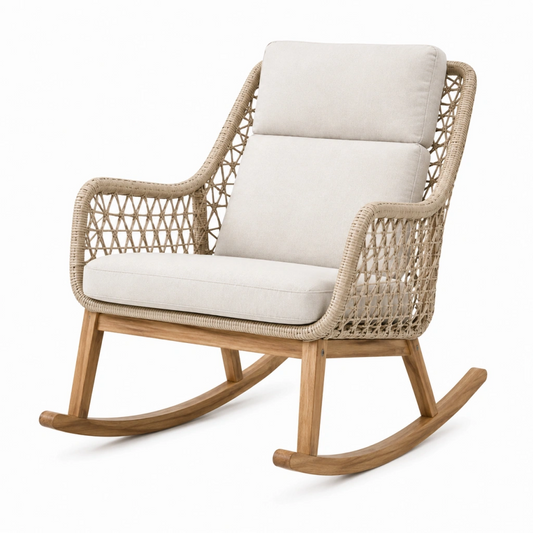 Sedia a dondolo 76 x 100 x 103 cm in legno e fibra intrecciata beige - stile naturale