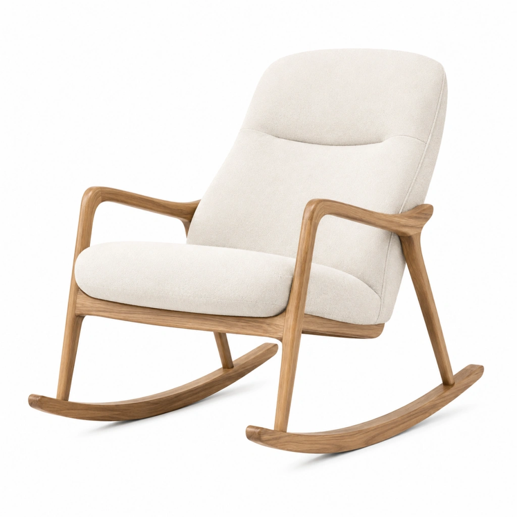 Sedia a dondolo 92 x 68 x 98 cm in legno e tessuto beige - poltrona relax moderna