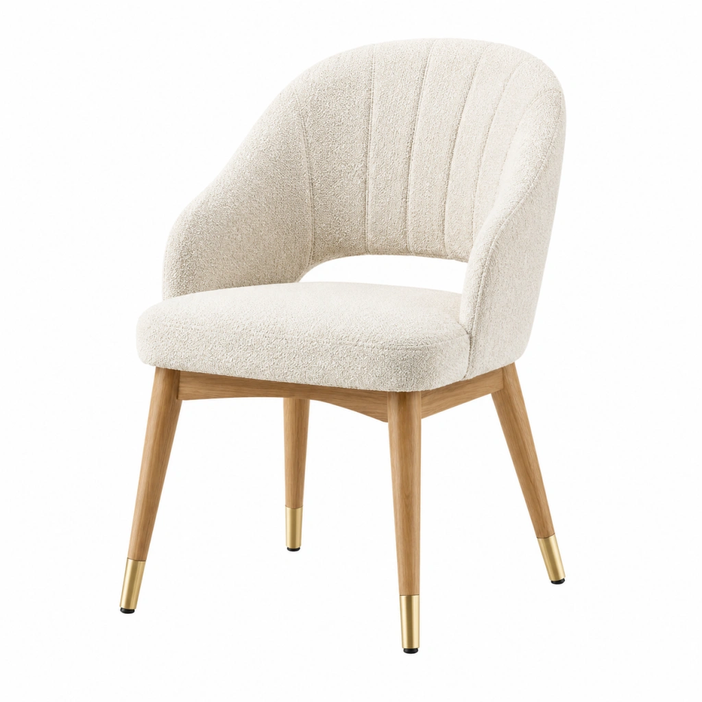 Sedia da pranzo 58 x 60 x 82 cm in tessuto bouclé bianco con gambe in legno stile moderno