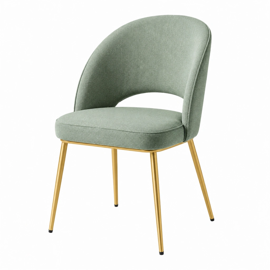 Sedia imbottita 57 x 59 x 80 cm in tessuto verde salvia con gambe in metallo dorato - stile moderno
