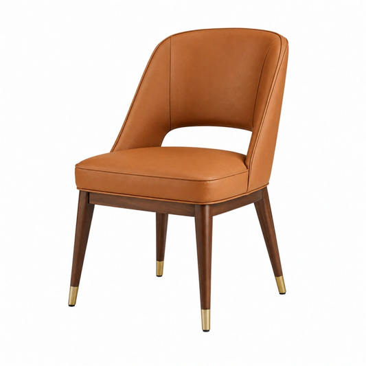 Sedia imbottita 60 x 62 x 84 cm in similpelle cognac con gambe in legno stile moderno