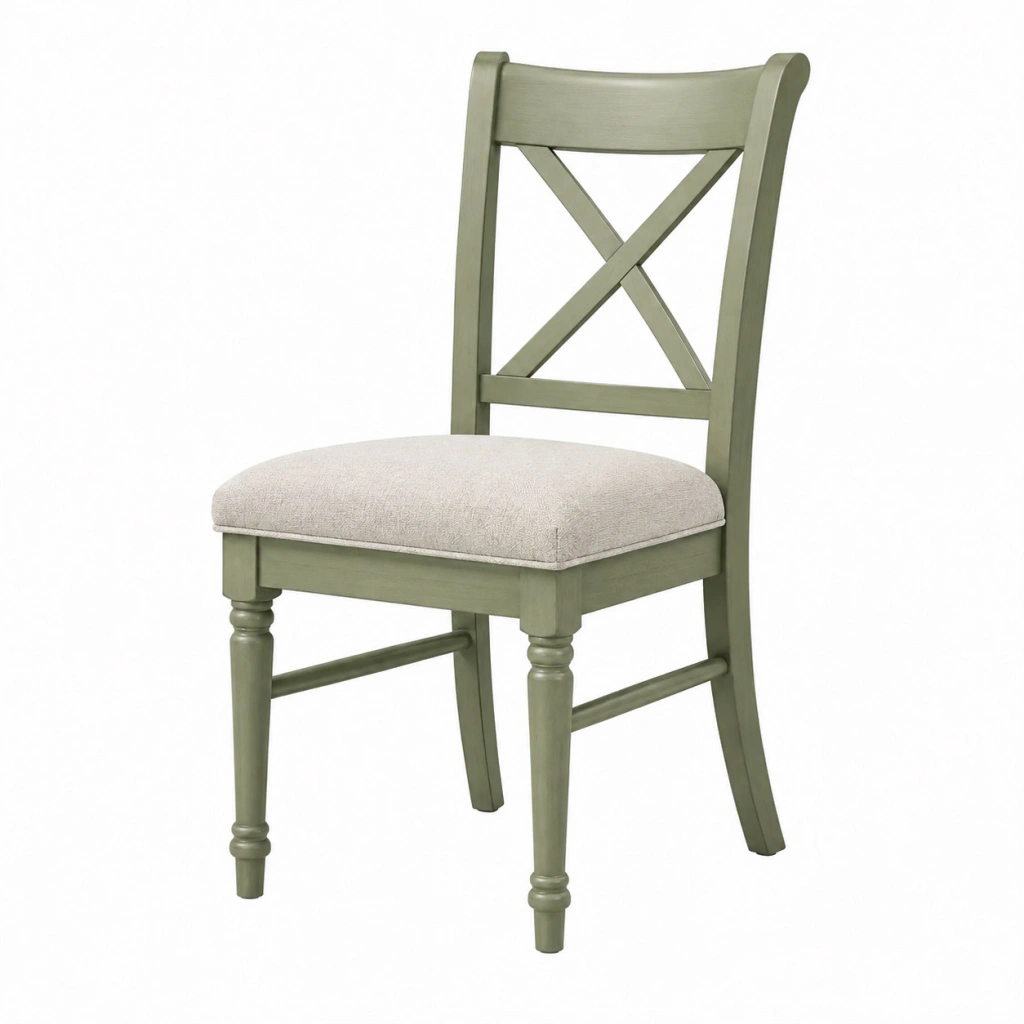 Sedia da pranzo 48 x 57 x 100 cm in legno verde con seduta imbottita in tessuto stile rustico