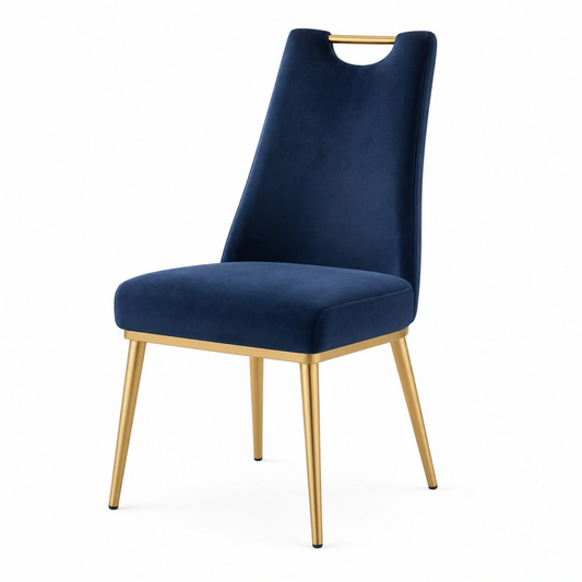 Sedia da pranzo 55 x 61 x 91 cm in velluto blu navy con gambe in metallo dorato - stile moderno