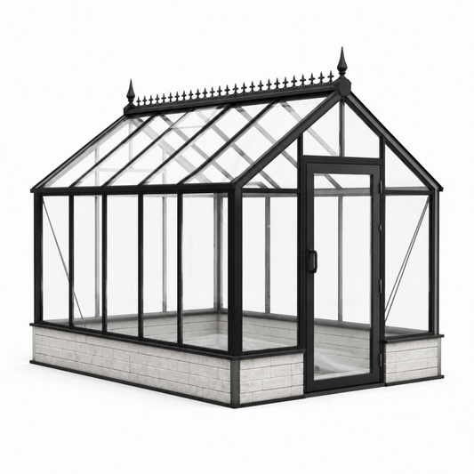 Serra da giardino 240 x 180 x 230 cm in metallo nero e pannelli trasparenti - struttura vittoriana con porta