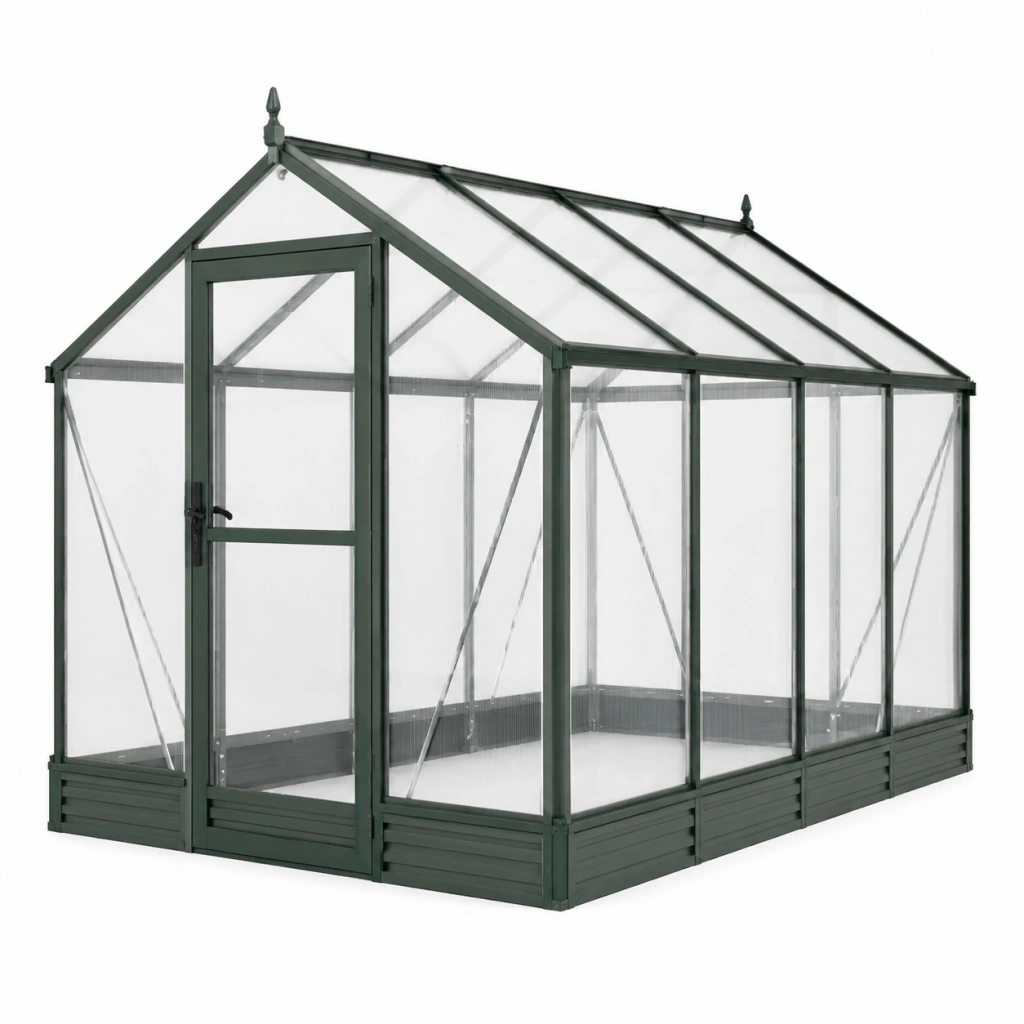 Serra da giardino 190 x 130 x 195 cm in alluminio e policarbonato verde - struttura con porta
