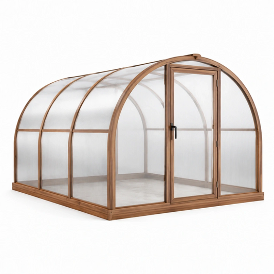 Serra da giardino 200 x 150 x 200 cm in legno marrone con pannelli traslucidi - struttura ad arco per coltivazione