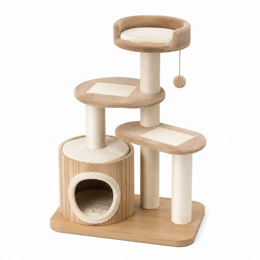 Albero tiragraffi per gatti 60 x 50 x 120 cm in legno beige con cuccia e piattaforme