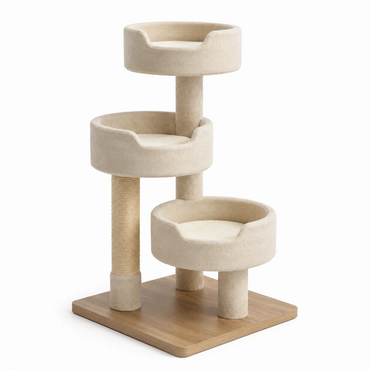 Tiragraffi per gatti 60 x 60 x 120 cm in legno beige con rivestimento morbido e palo in sisal