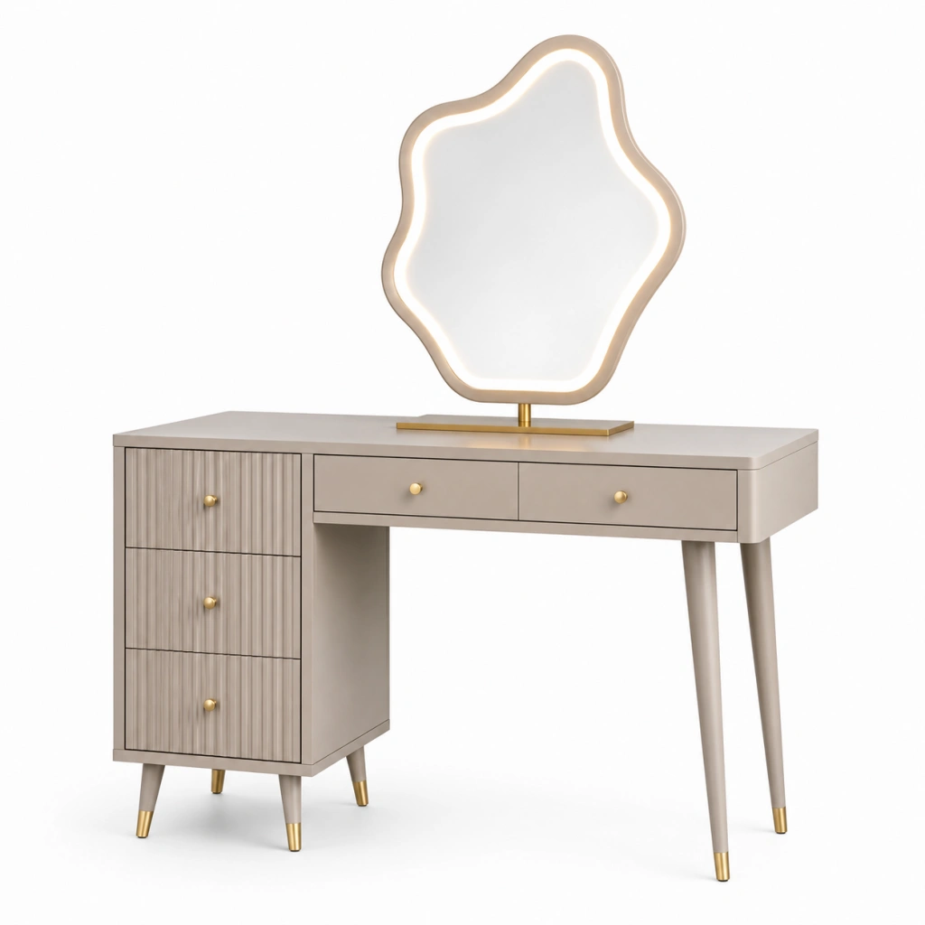 Toeletta 120 x 45 x 140 cm in legno grigio tortora con specchio illuminato - stile moderno