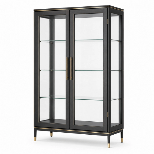 Vetrina 90 x 40 x 180 cm in vetro trasparente nera con dettagli dorati stile moderno