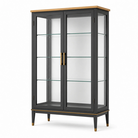 Vetrina 90 x 40 x 180 cm in metallo nero e vetro con ripiani stile moderno