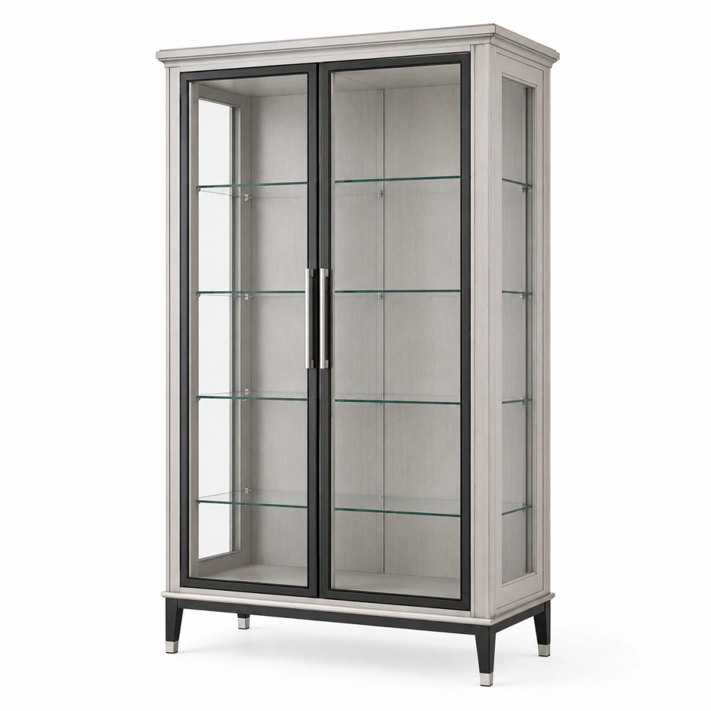 Vetrina 100 x 45 x 190 cm in vetro grigio chiaro e nero con ante per soggiorno